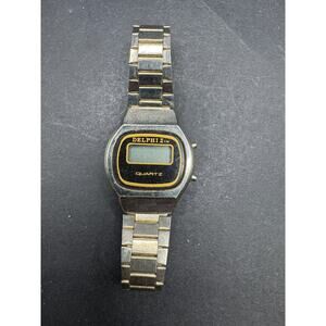 Vintage Delphi II LCD Silver Tone Quartz Hong Kong Watch 26.3mm